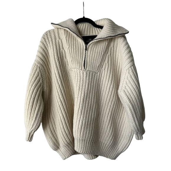 I Love Mr. Mittens Mr. Venson Fish High Neck Wool Zip Pullover Cream - Picture 2 of 6